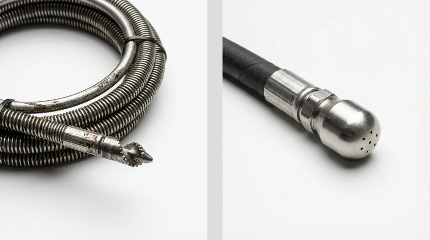 Drain snake cable and hydro jetting nozzle used for drain cleaning in Lufkin, TX