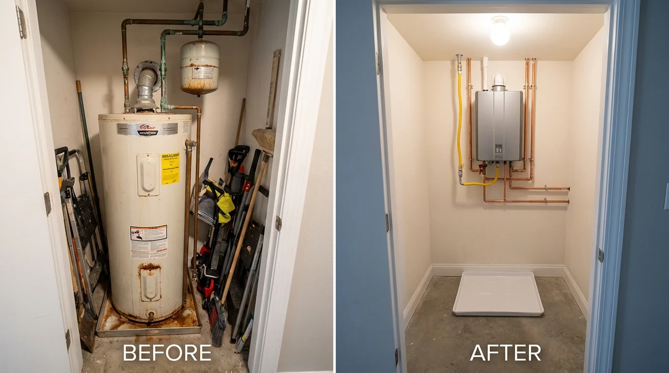 Tank water heater versus wall-mounted tankless unit comparison for Lufkin, TX homeowners