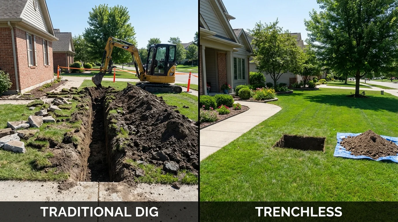 Trenchless sewer repair with minimal yard damage versus traditional excavation in Lufkin, TX